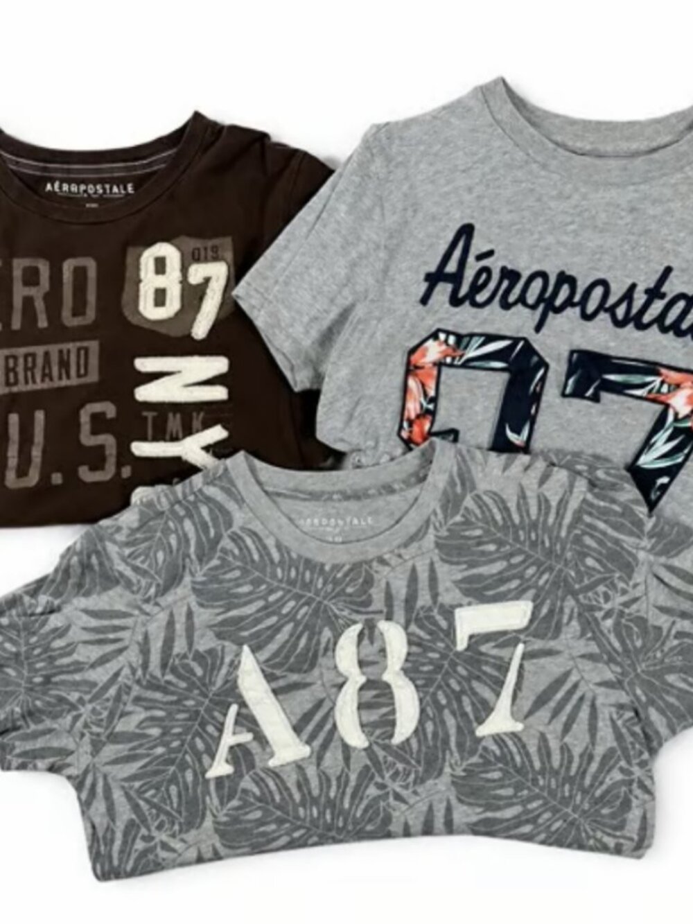 Lot of 3 Aéropostale Men’s Medium Graphic T-Shirts Aero 87 Gray Brown